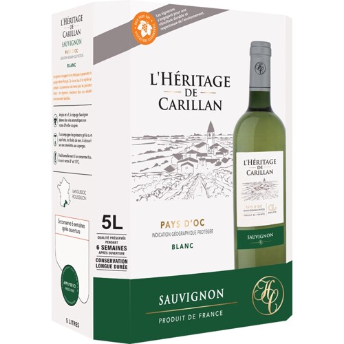 Sauvignon IGP Pays d´Oc, L´Héritage de Carillan, Maison Johanès Boubée, Francie, 5 litrů - suché