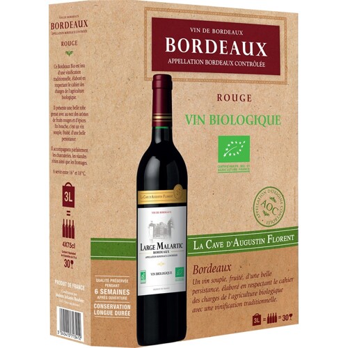 Large Malartic, Bordeaux AOC BIO, La Cave d´Augustin Florent, Maison Johanès Boubée, Francie, 3 litry - suché