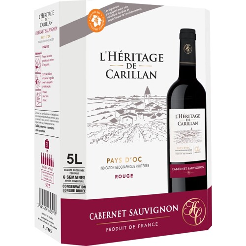 Cabernet Sauvignon IGP Pays d´Oc, L´Héritage de Carillan, Maison Johanès Boubée, Francie, 5 litrů - suché