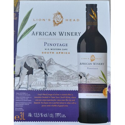 Pinotage, WO Western Cape, Lion´s head, 3 litry, J.Afrika - suché